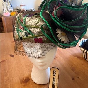 Floral Green and Black Vintage Don Anderson Hat with Veil